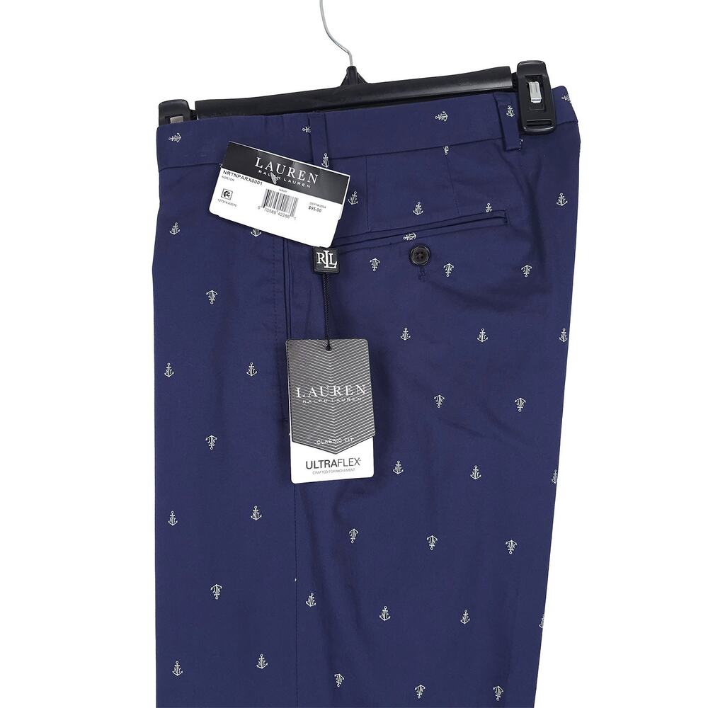 Lauren Ralph Lauren Mens Classic Fit Dress Pants 32x32 Navy Anchor Print Cotton
